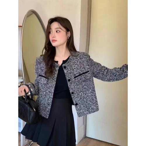 法式小香風輕奢名媛拼接夾棉短外套女2024秋季新款蝴蝶結時尚上衣