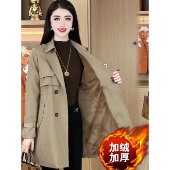加絨加厚風衣外套女中長款2025春秋新款洋氣質小個子百搭保暖棉衣