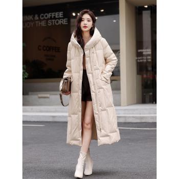 2024新款冬季綿羊皮真皮羽絨服女中長款高階寬松大碼海寧皮衣外套