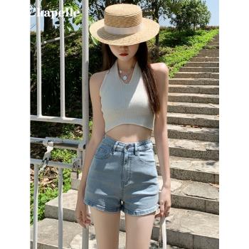 拉夏貝爾牛仔短褲女2025新款高腰緊身顯瘦小個子修身辣妹熱褲夏季
