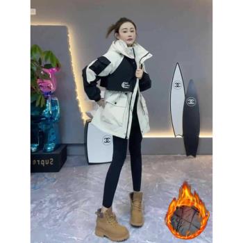 時尚保暖夾棉工裝沖鋒衣女款2025新款秋冬季收腰派克服中長款外套