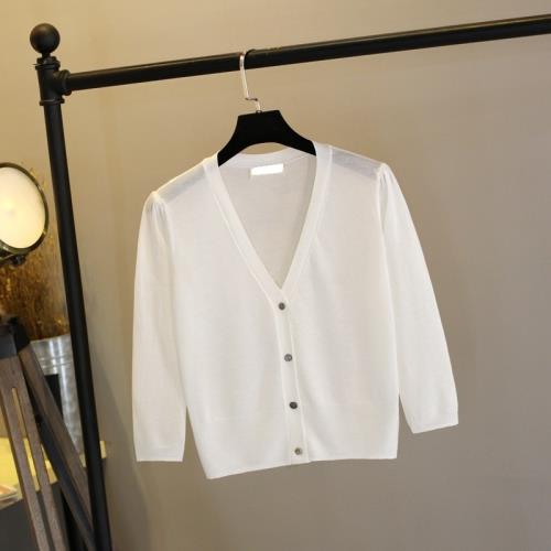 冰絲上衣女夏薄款七分袖小披肩外搭空調防曬衫短款針織開衫配裙子