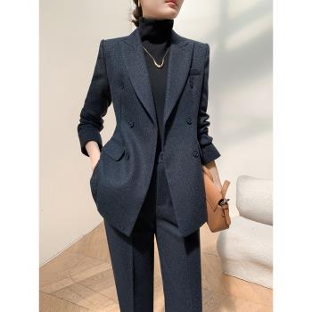 毛呢西裝套裝女2025新款春秋小個子高階公務員面試職業馬甲三件套