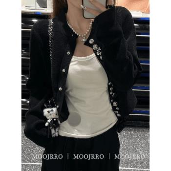 法式黑色小香風針織開衫外套女春季小個子高階感氣質名媛短款上衣