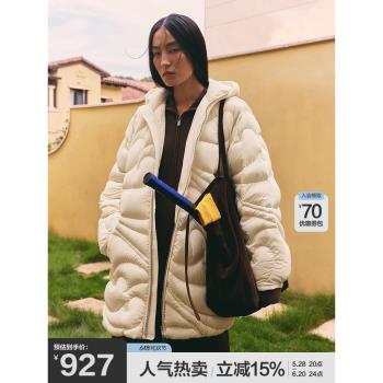 【90白鴨絨】JNBY/江南布衣冬季中長款連帽羽絨服女波浪絎縫外套