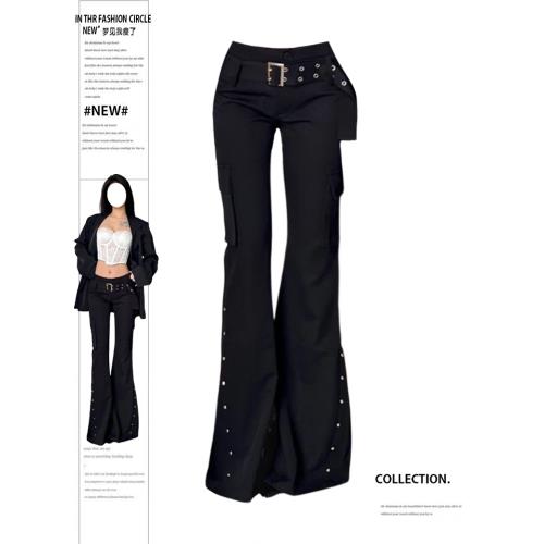 大碼美式復古鉚釘微喇休閑褲女2024秋y2k辣妹街頭低腰顯瘦工裝褲