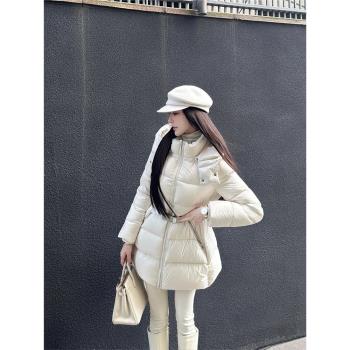 SX善喜白鴨絨收腰修身帶帽羽絨服女2024新款加厚冬季防寒保暖外套
