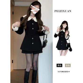 小香赫本風黑色連衣短裙套裝女早春季2025新款小個子穿搭配一整套