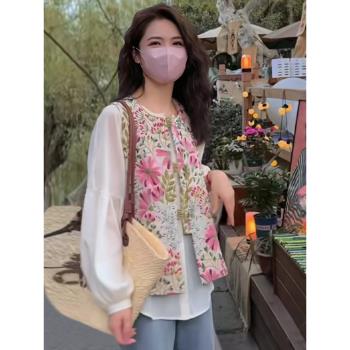 新中式復古提花馬甲女背心2025春季時尚印花無袖繁花馬夾坎肩上衣