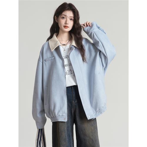 帛卡琪2026春秋新款復古刺繡夾克外套女翻領寬松棒球服開衫上衣潮