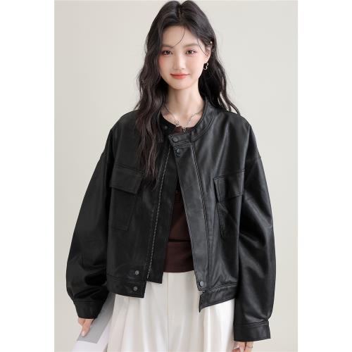 帛卡琪2025春秋新款黑色pu皮衣短外套女寬松高級感機車服夾克上衣