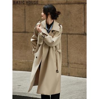 Basic House/百家好都市輕奢風休閑中長款收腰風衣女春季大衣外套