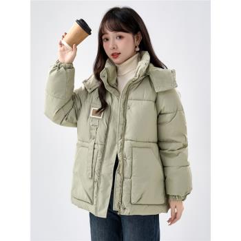 帛卡琪2024冬季新款復古連帽工裝羽絨棉服女寬松設計感麵包服外套