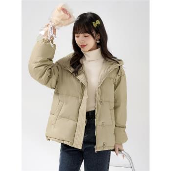 帛卡琪2024秋冬新今年流行短款羽絨棉服女加厚小個子連帽麵包服潮
