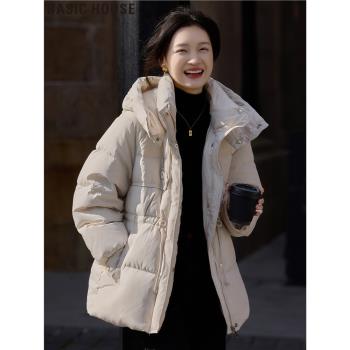 Basic House/百家好小個子短款連帽羽絨服女冬季白鴨絨麵包服外套