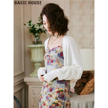 Basic House/百家好馥芮白薄款冰絲披肩坎肩防曬衫針織開衫女春季