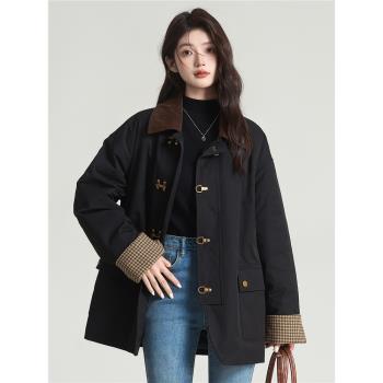 帛卡琪2024秋冬新款黑色翻領加厚棉服女高級感棉衣外套寬松棉襖潮