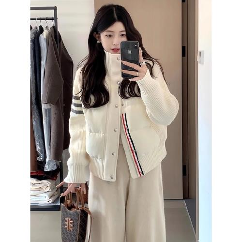 大碼女裝小個子針織拼接保暖棉衣棉服女胖mm時尚高級感顯瘦外套女