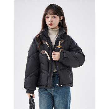 帛卡琪2024冬季新款牛角扣羽絨棉服女寬松加厚保暖麵包服棉襖外套