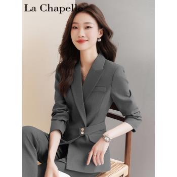 拉夏貝爾高級感西裝外套女春秋商務收腰氣質女神範小西服職業套裝