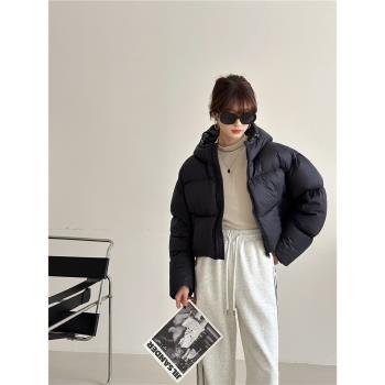 新款90絨肯豆風高蓬鬆羽絨麵包服加厚小個子連帽彎袖短款外套