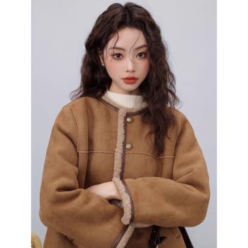 【糖炒板栗】美拉德外套女冬季新款小眾復古加絨加厚圓領開衫上衣