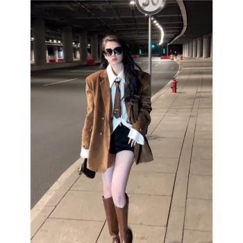 美拉德加厚羽絨服西裝外套女港風冬季高階顯瘦氣質寬松休閑上衣潮