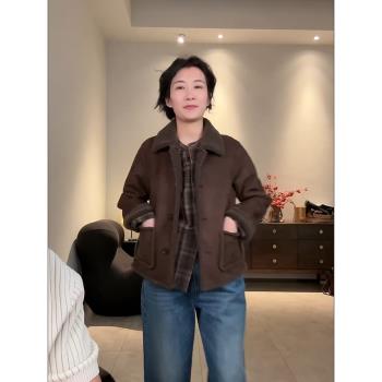 周浪清咖啡色加厚長袖外套女2025新款春秋高階感休閑氣質上衣
