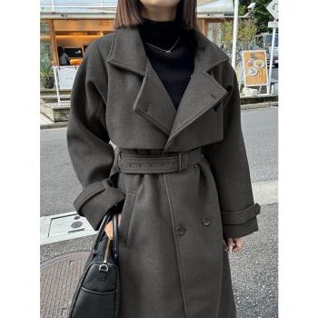 GRL冬季新款日單2024日系甜美立領披肩雙排扣附腰帶毛呢外套大衣