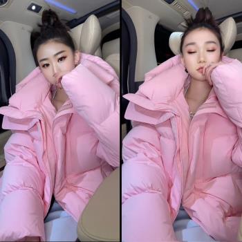 粉色羽絨服女超好看2025新款冬爆款小個子90白鴨絨麵包服外套女款