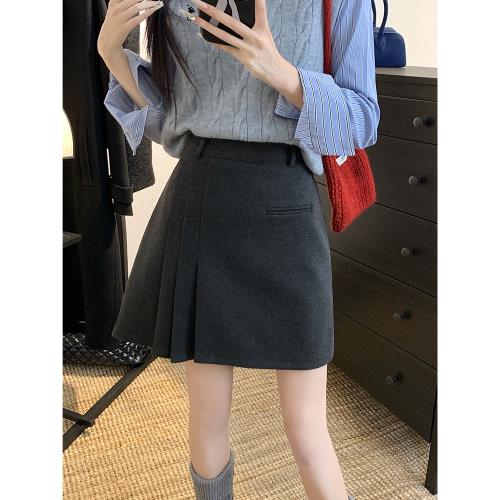 大碼不規則毛呢半身裙女秋冬新款高腰百褶裙胖mm顯瘦遮胯A字短裙