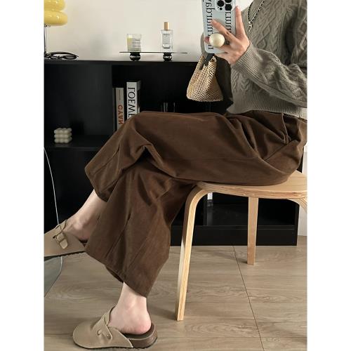 復古燈芯絨褲子女春秋大碼美拉德棕色小個子奶奶褲胖mm哈倫蘿卜褲