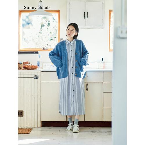 桑妮庫拉/Sunny clouds純棉落肩繩紋燈籠袖開衫藍色外套