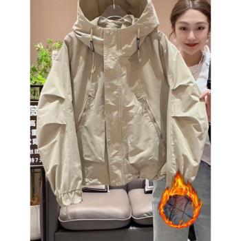 歐洲站連帽沖鋒衣女款2025新款秋冬保暖夾棉加厚寬松休閑夾克外套