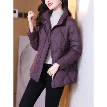 櫻美嘉立領鴨絨羽絨服外套女冬季中長款大碼寬松休閑加厚保暖H
