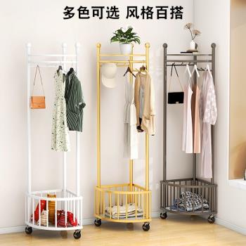 轉角衣帽架客廳家用輕奢帶輪可移動收納架現代臥室簡易落地掛衣架