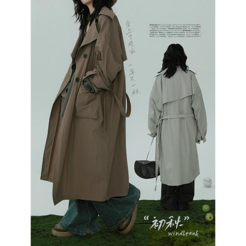 STILLYOU戶外山系大翻領輕薄長款風衣女寬松直筒顯瘦長款外套2025