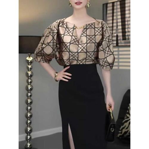 法式氣質高端輕奢設計感真絲醋酸上衣襯衫女裝夏季新款蝙蝠袖短袖