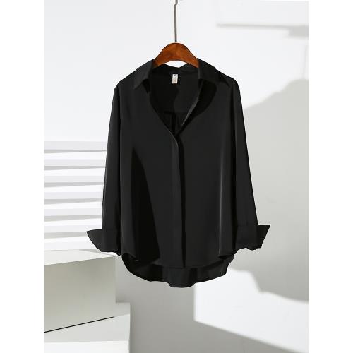 黑色垂感醋酸緞面襯衫女高級感夏季薄款時尚上衣氣質法式襯衣洋氣