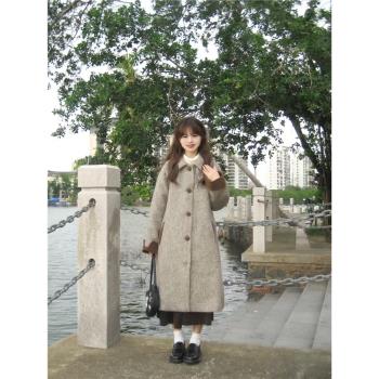 直筒夾棉高階感毛呢外套女中長款2024冬季新款韓版過膝赫本風大衣