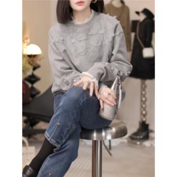 灰色衛衣女士2025秋冬新款時尚洋氣減齡寬松大碼胖MM圓領顯瘦上衣