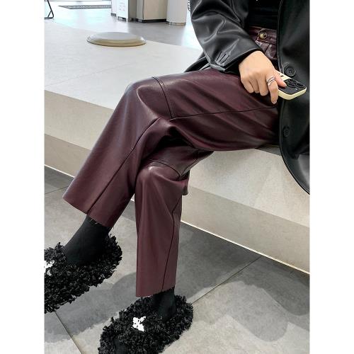 休閑pu皮褲女2025秋季新款休閑pu皮褲女小個子九分休閑哈倫煙管褲