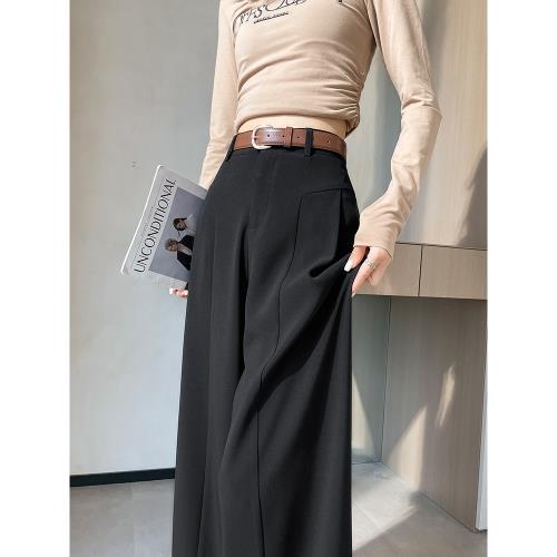 黑色闊腿褲女秋季新款高腰寬松顯瘦休閑直筒小個子垂感拖地西裝褲