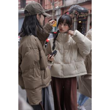 覓定白鴨絨羽絨服女冬季設計感小眾小個子短款上衣黑色麵包服