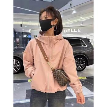 2025新款春秋爆短款連帽風衣外套女款雙拉鏈薄款沖鋒衣休閑上衣潮