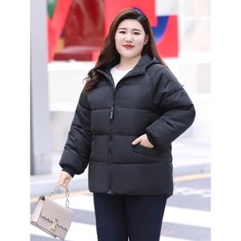 特大碼女短款棉衣冬季300斤胖媽媽加肥羽絨棉服寬松顯瘦連帽外套