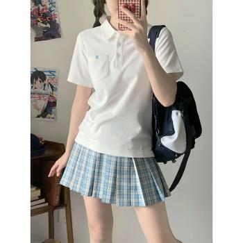 墨秋JK制服夏季女款小禾白色POLO衫修身設計長袖短袖T恤針織上衣