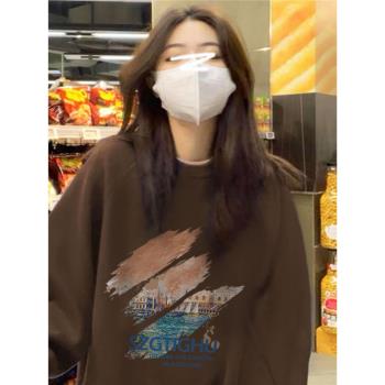美拉德棕色爆款加厚寬松外套衛衣