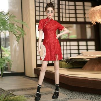 國風復古紅色喜慶敬酒服2024夏新款蕾絲改良年輕款少女旗袍