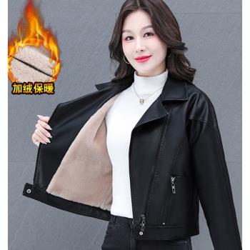 加絨加厚皮衣外套女秋冬裝2025年新款爆款小個子上衣港式PU皮夾克